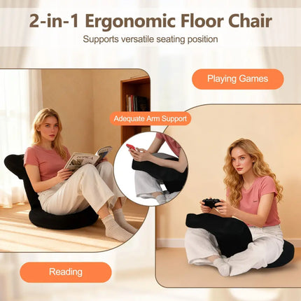 Floor Comfy Gaming Leisure Chair with Adjustable Headrest and Backrest-Gray - Black - Floor Chairs
