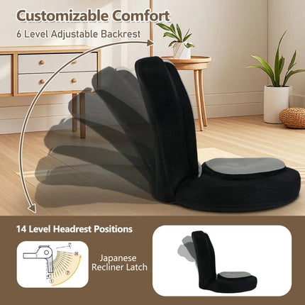 Floor Comfy Gaming Leisure Chair with Adjustable Headrest and Backrest-Gray - Black - Floor Chairs