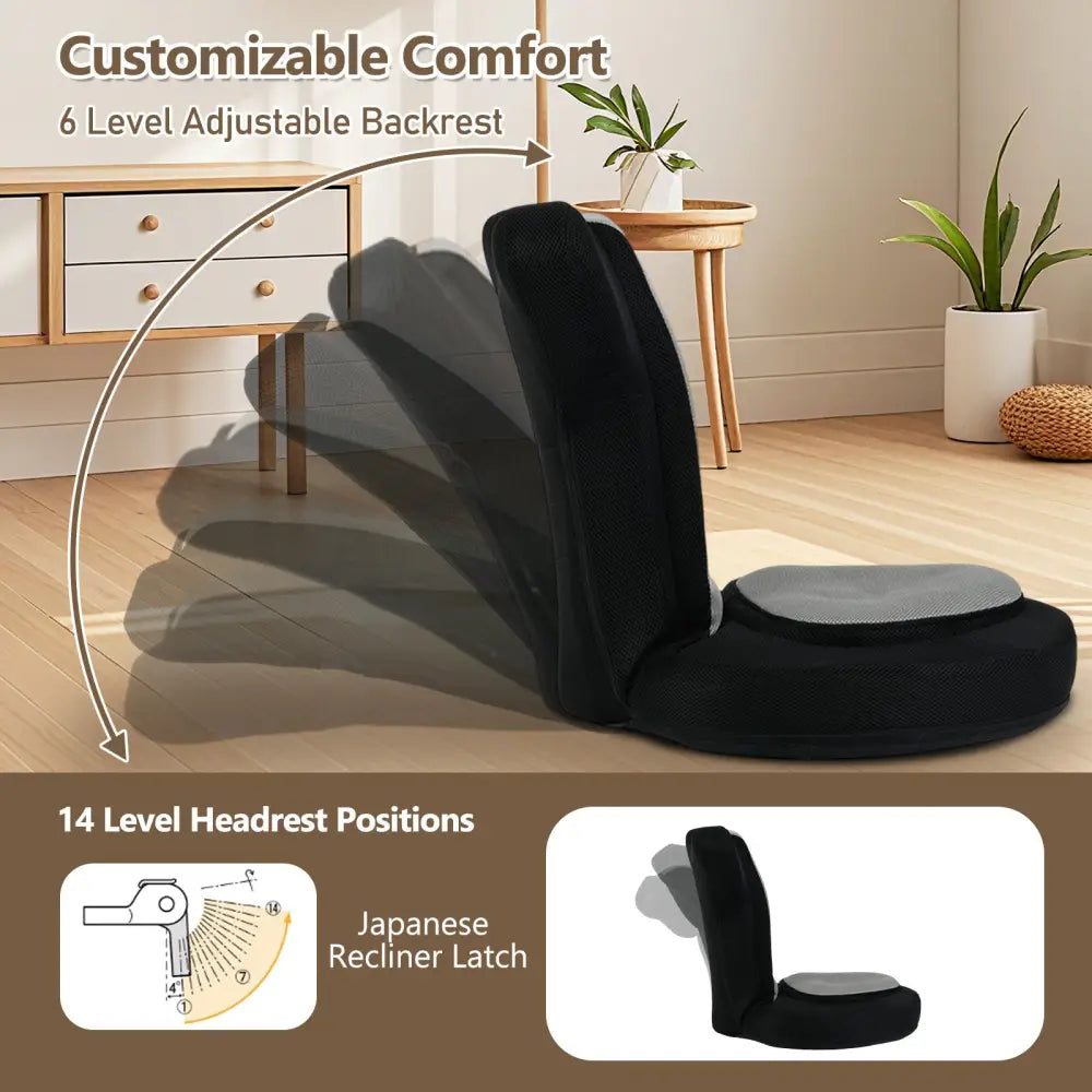 Floor Comfy Gaming Leisure Chair with Adjustable Headrest and Backrest-Gray - Black - Floor Chairs