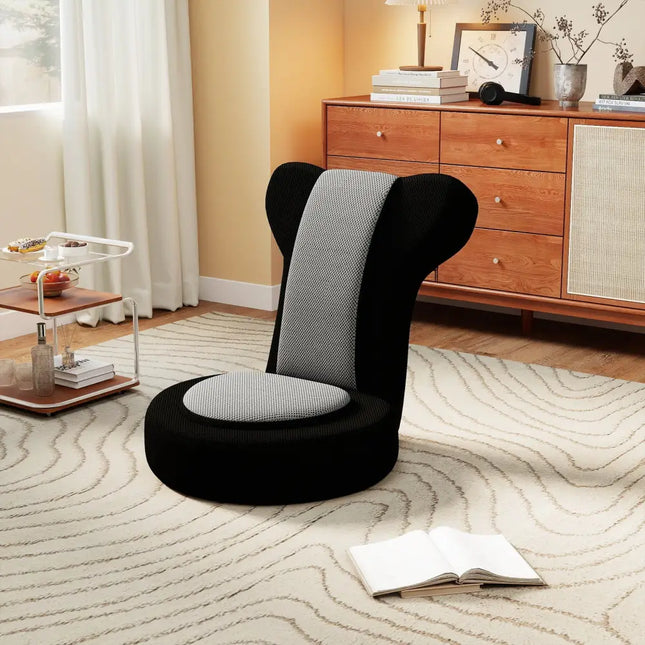 Floor Comfy Gaming Leisure Chair with Adjustable Headrest and Backrest-Gray - Black - Floor Chairs