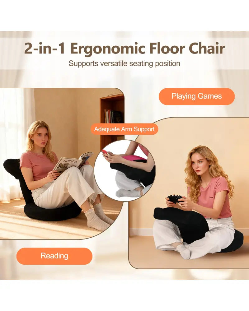 Floor Comfy Gaming Leisure Chair with Adjustable Headrest and Backrest-Pink - Pink - Floor Chairs