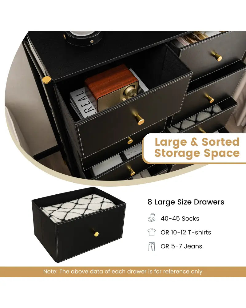 Floor Dresser Storage Organizer with 5/6/8 Drawers with Fabric Bins and Metal Frame-8-Drawer - Black - Dressers & Chests