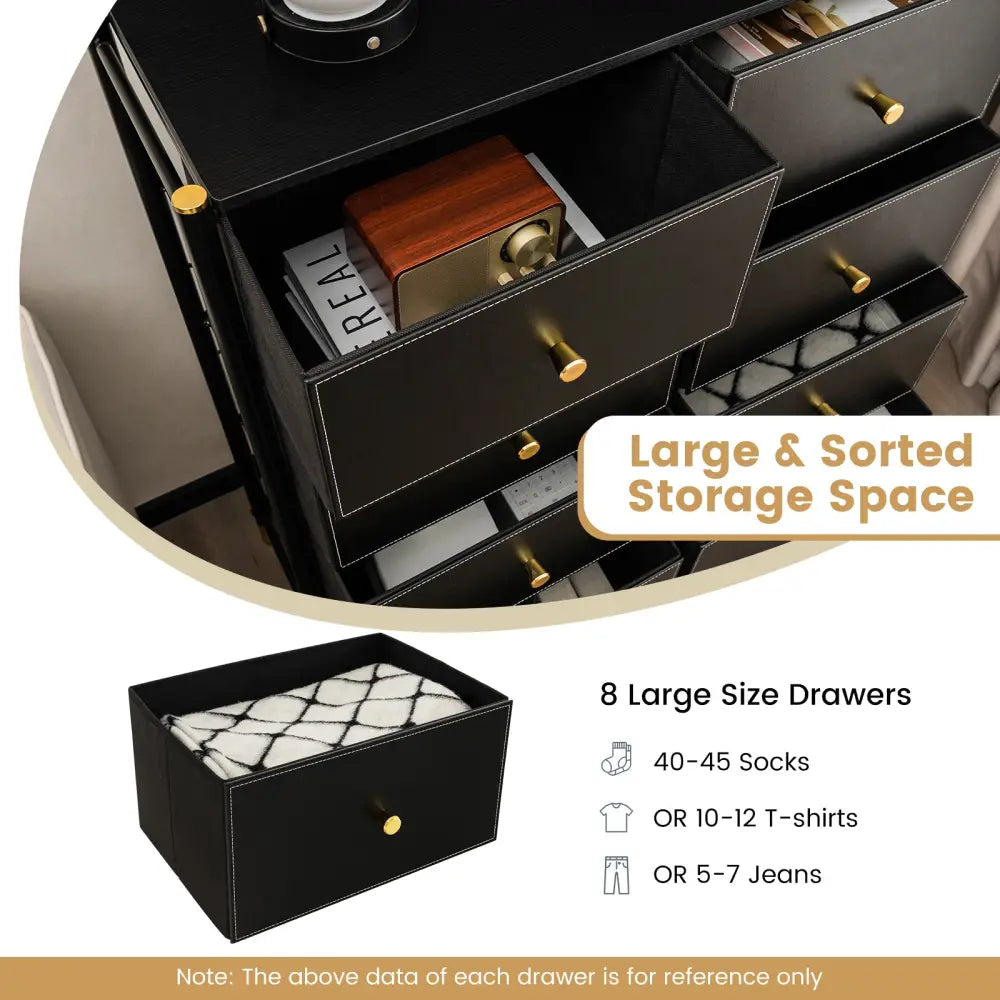 Floor Dresser Storage Organizer with 5/6/8 Drawers with Fabric Bins and Metal Frame-8-Drawer - Black - Dressers & Chests
