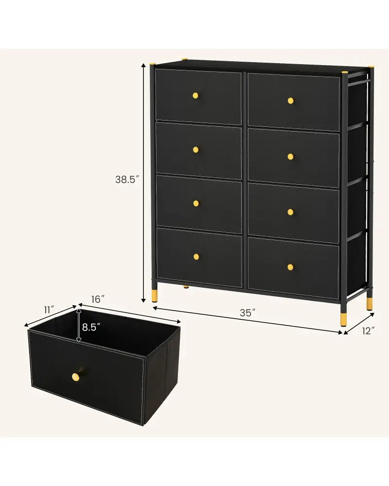 Floor Dresser Storage Organizer with 5/6/8 Drawers with Fabric Bins and Metal Frame-8-Drawer - Black - Dressers & Chests