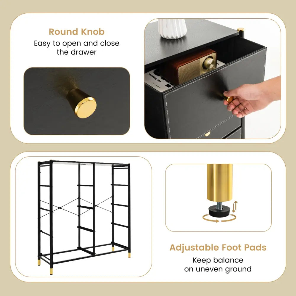 Floor Dresser Storage Organizer with 5/6/8 Drawers with Fabric Bins and Metal Frame-8-Drawer - Black - Dressers & Chests