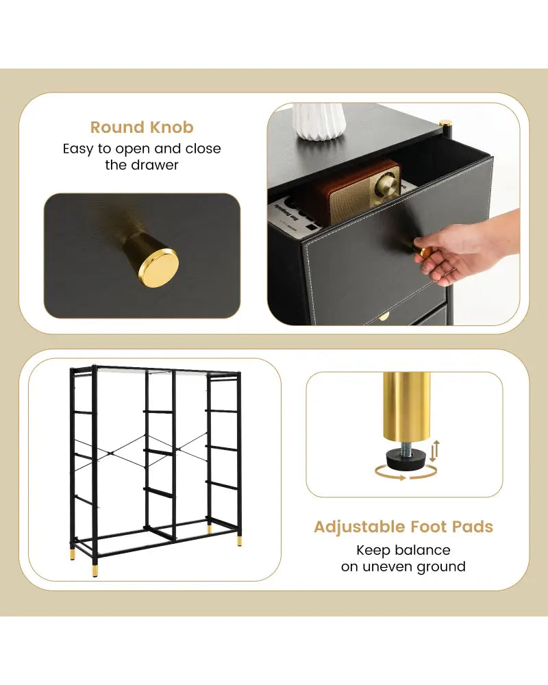 Floor Dresser Storage Organizer with 5/6/8 Drawers with Fabric Bins and Metal Frame-8-Drawer - Black - Dressers & Chests