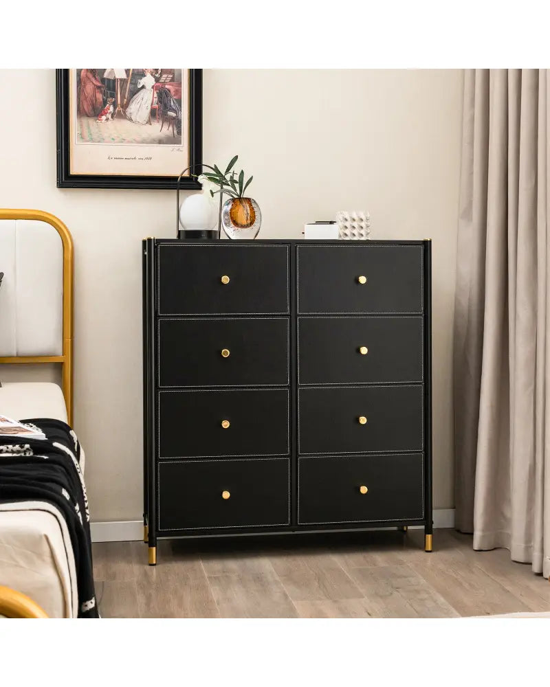 Floor Dresser Storage Organizer with 5/6/8 Drawers with Fabric Bins and Metal Frame-8-Drawer - Black - Dressers & Chests