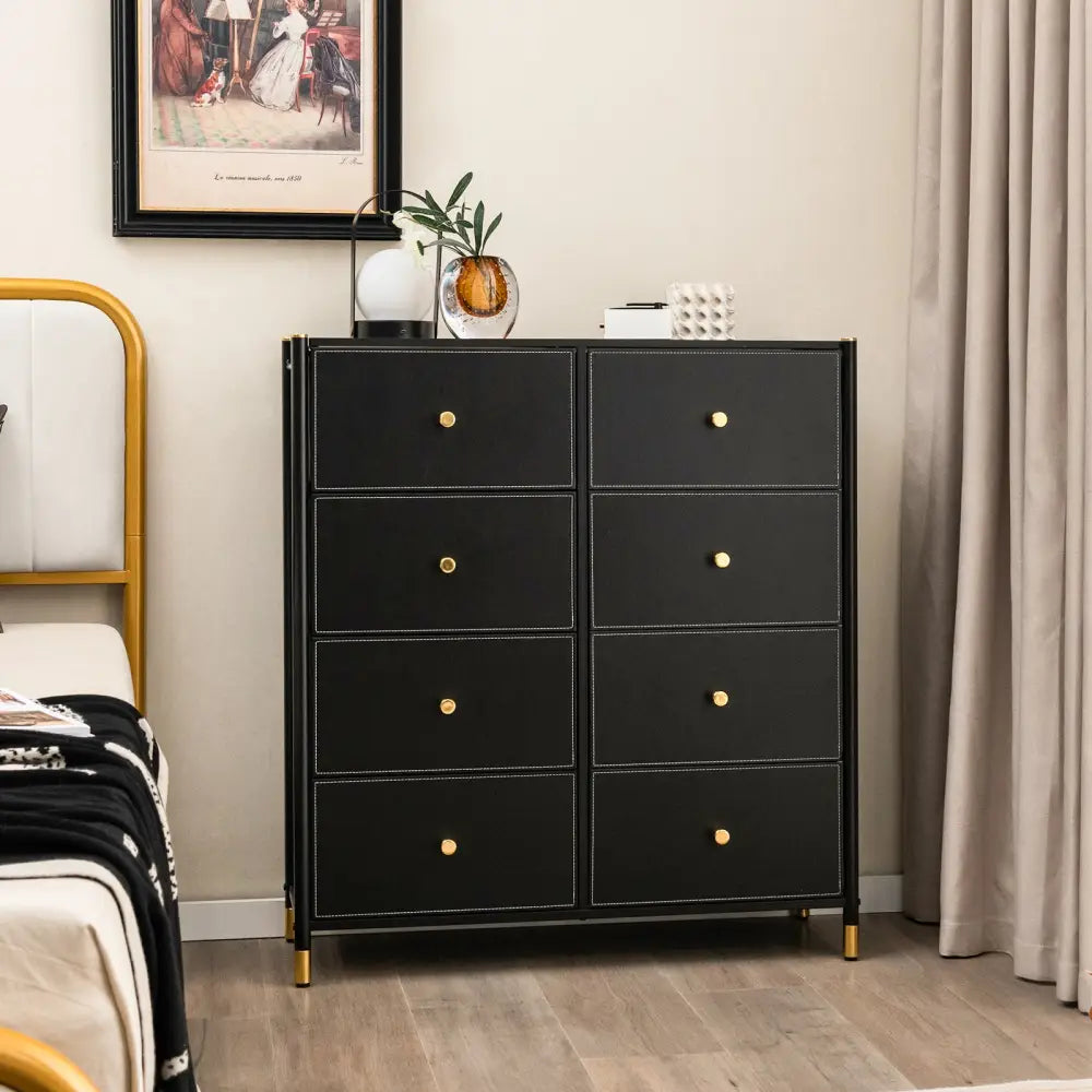 Floor Dresser Storage Organizer with 5/6/8 Drawers with Fabric Bins and Metal Frame-8-Drawer - Black - Dressers & Chests