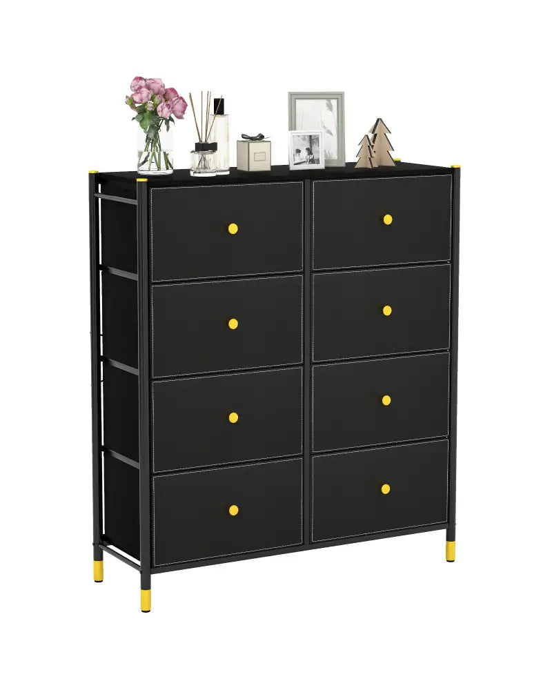 Floor Dresser Storage Organizer with 5/6/8 Drawers with Fabric Bins and Metal Frame-8-Drawer - Black - Dressers & Chests