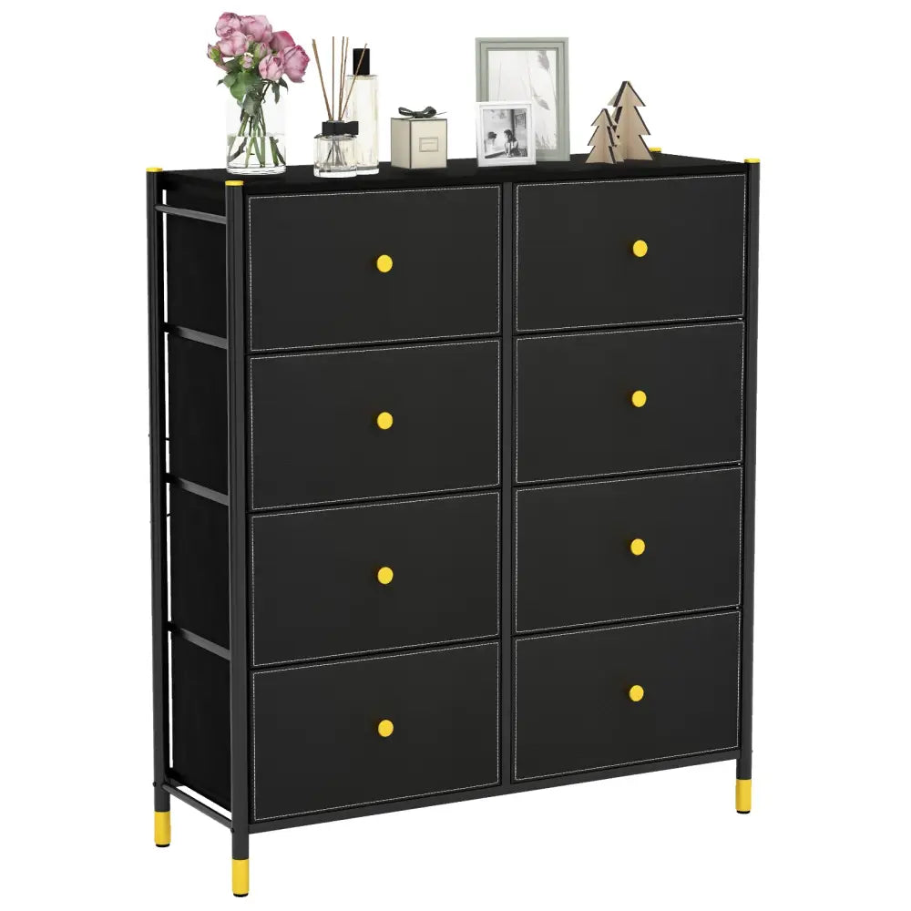 Floor Dresser Storage Organizer with 5/6/8 Drawers with Fabric Bins and Metal Frame-8-Drawer - Black - Dressers & Chests