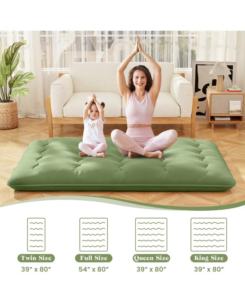 Floor Mattress with Washable Cover and Carry Bag-Full Size - Green - Mattresses