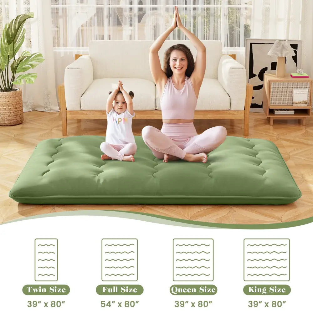 Floor Mattress with Washable Cover and Carry Bag-Full Size - Green - Mattresses