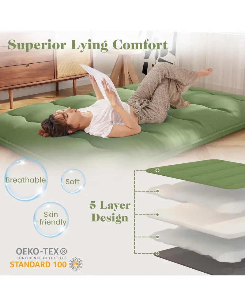 Floor Mattress with Washable Cover and Carry Bag-Full Size - Green - Mattresses