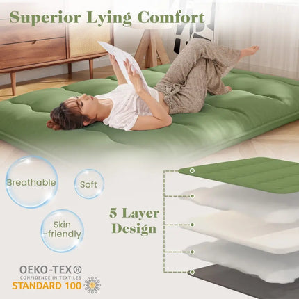 Floor Mattress with Washable Cover and Carry Bag-Full Size - Green - Mattresses