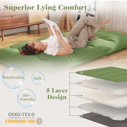 Floor Mattress with Washable Cover and Carry Bag-Twin Size - Green - Mattresses