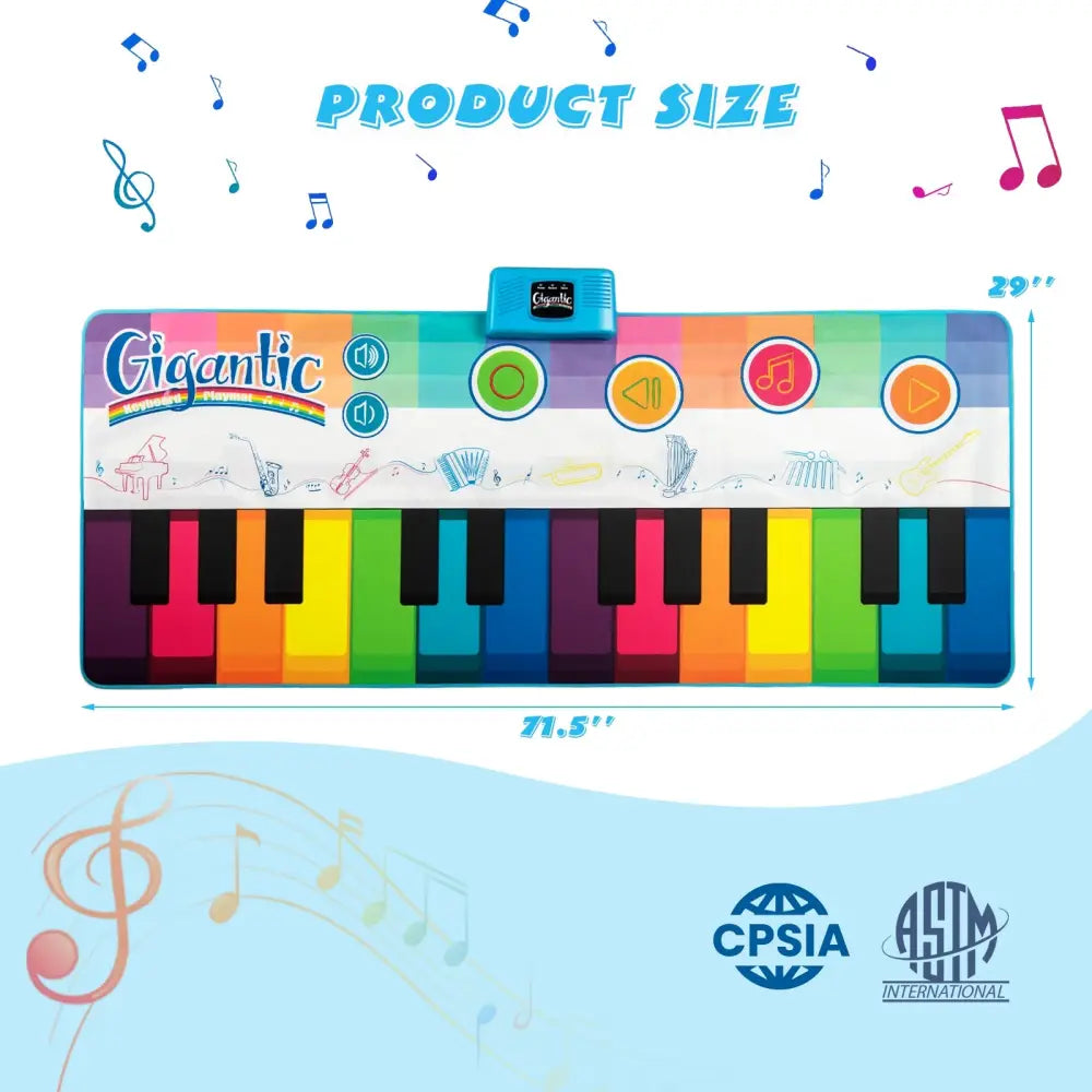 Floor Piano Dance Mat for Kids Musical Playmat with 8 Instrument Sounds - Multicolor - Pianos & Keyboards