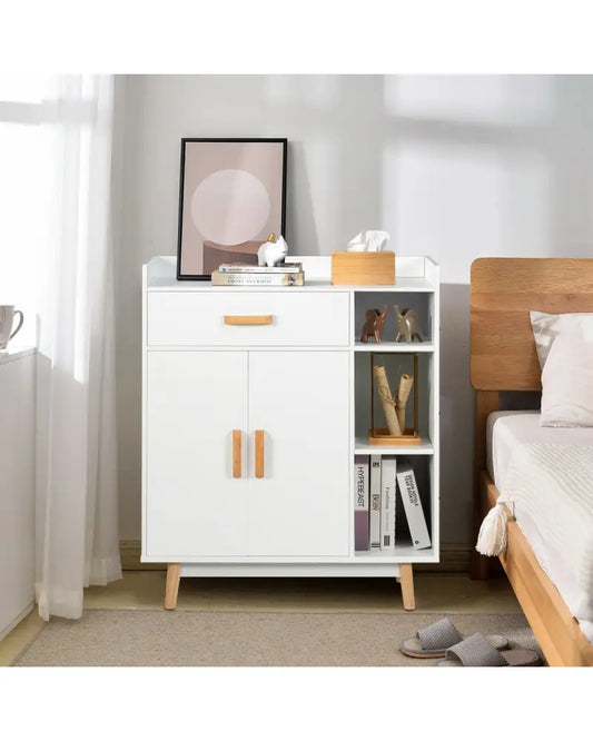Floor Storage Cabinet Free Standing Cupboard Chest - White - Cabinets & Chests