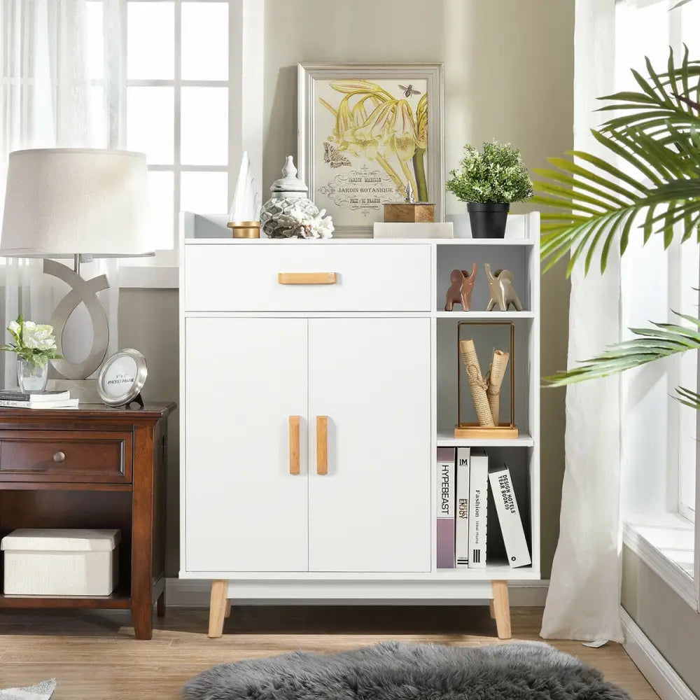 Floor Storage Cabinet Free Standing Cupboard Chest - White - Cabinets & Chests
