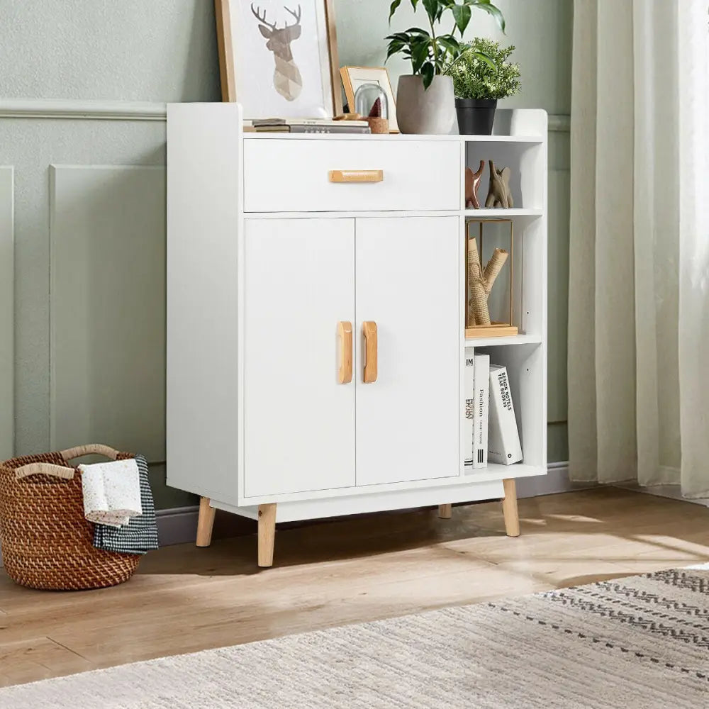 Floor Storage Cabinet Free Standing Cupboard Chest - White - Cabinets & Chests