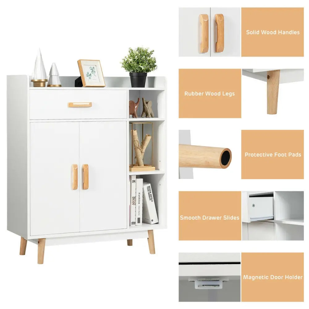 Floor Storage Cabinet Free Standing Cupboard Chest - White - Cabinets & Chests