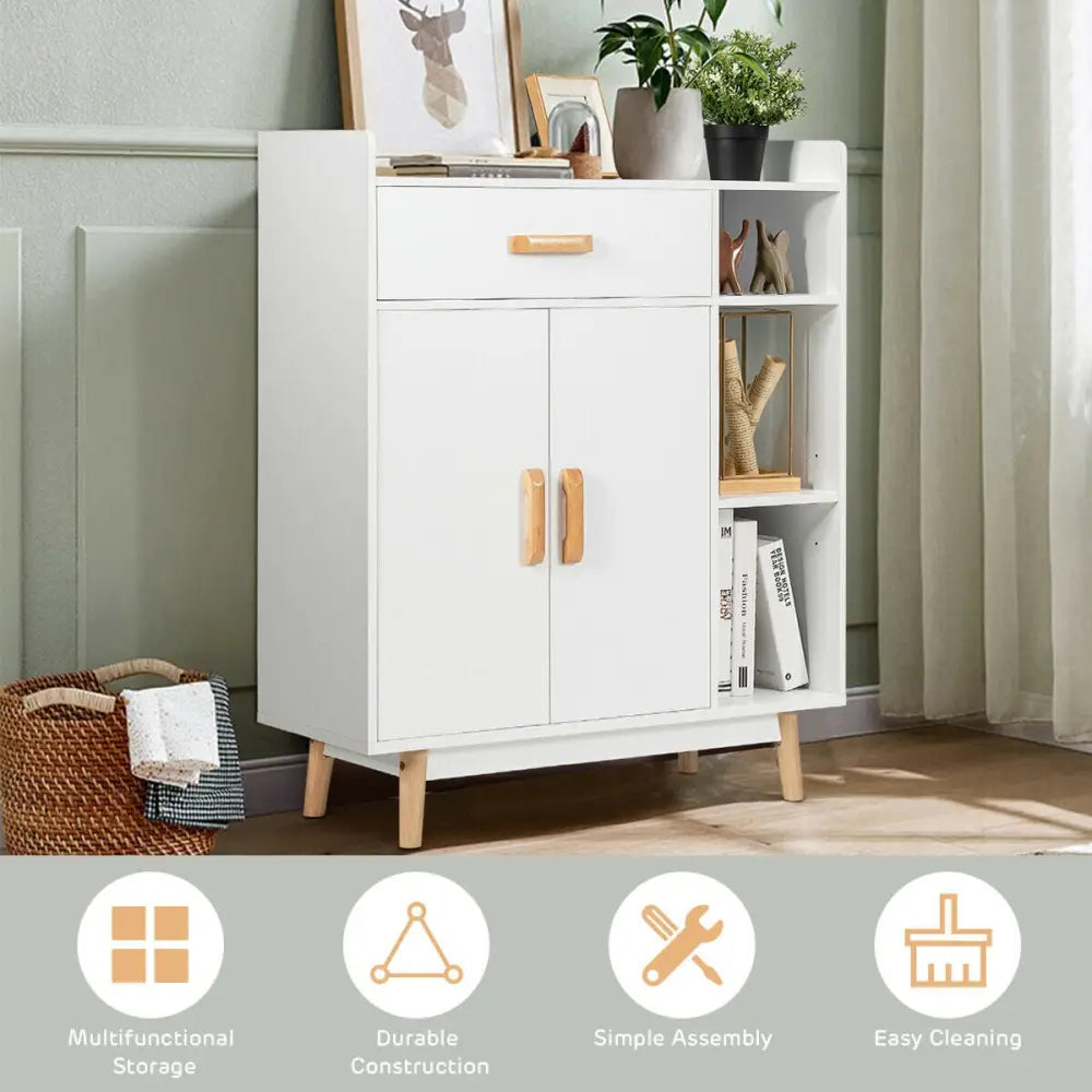 Floor Storage Cabinet Free Standing Cupboard Chest - White - Cabinets & Chests
