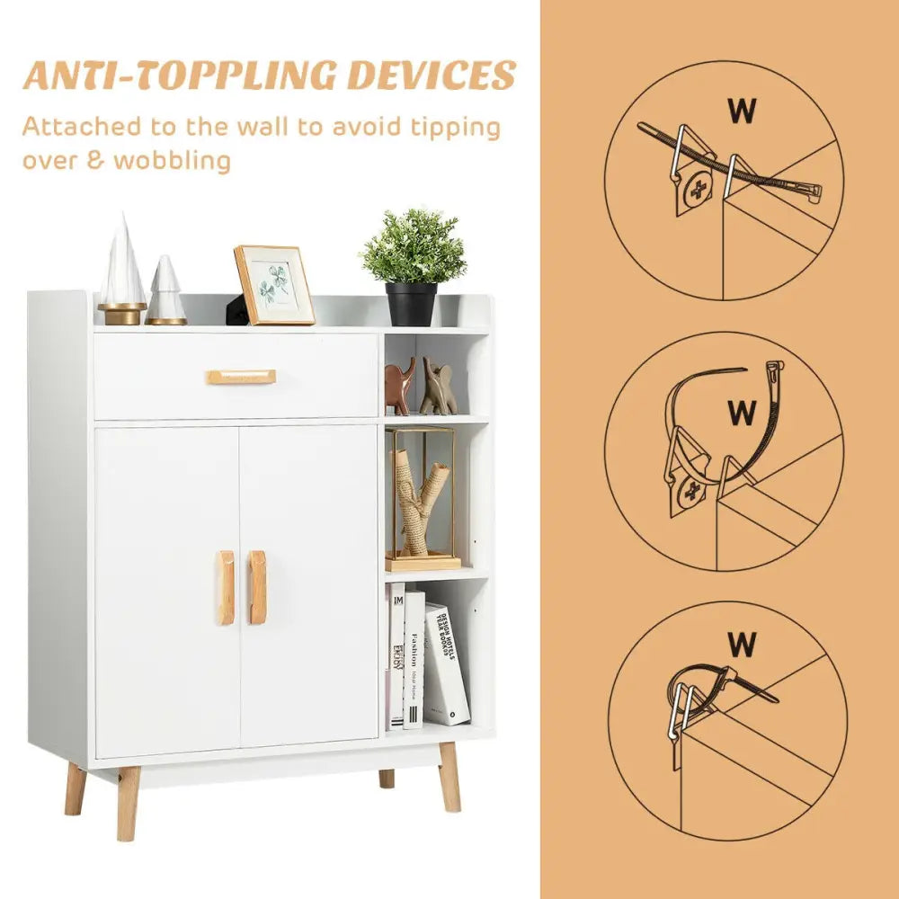 Floor Storage Cabinet Free Standing Cupboard Chest - White - Cabinets & Chests