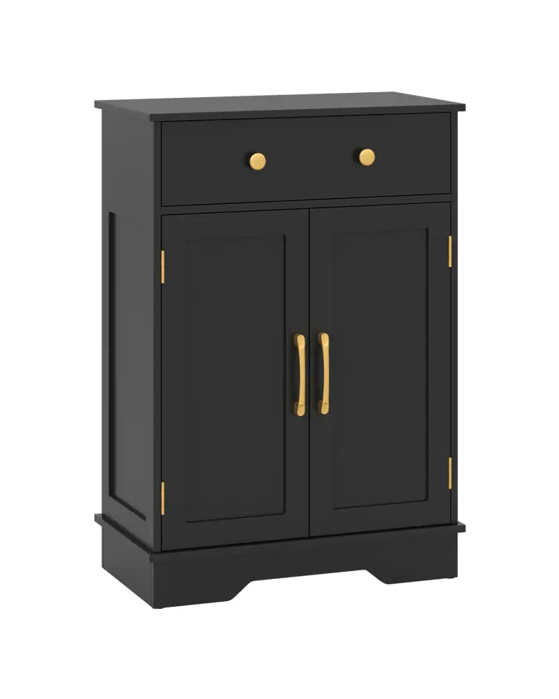 Floor Storage Cabinet with Doors Modern Buffet Sideboard with Drawer and Adjustable Shelf-Black - Black - Floor Cabinets