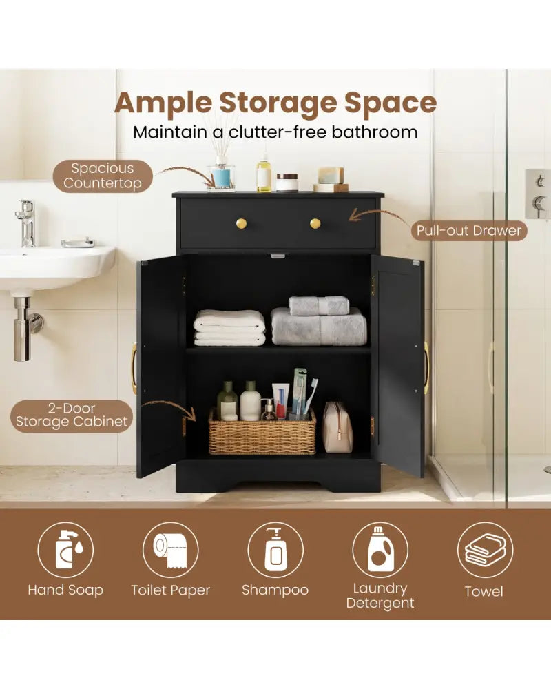Floor Storage Cabinet with Doors Modern Buffet Sideboard with Drawer and Adjustable Shelf-Black - Black - Floor Cabinets