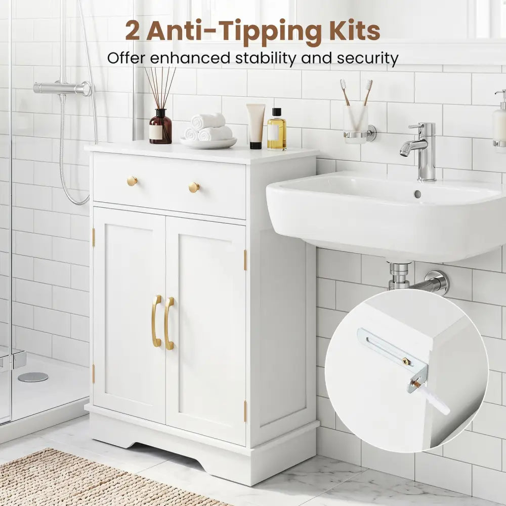 Floor Storage Cabinet with Doors Modern Buffet Sideboard with Drawer and Adjustable Shelf-White - White - Floor Cabinets