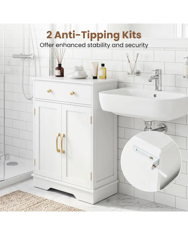Floor Storage Cabinet with Doors Modern Buffet Sideboard with Drawer and Adjustable Shelf-White - White - Floor Cabinets