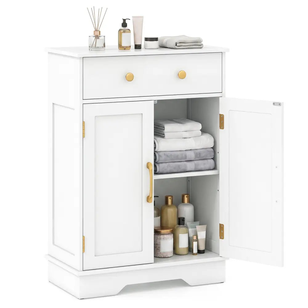 Floor Storage Cabinet with Doors Modern Buffet Sideboard with Drawer and Adjustable Shelf-White - White - Floor Cabinets