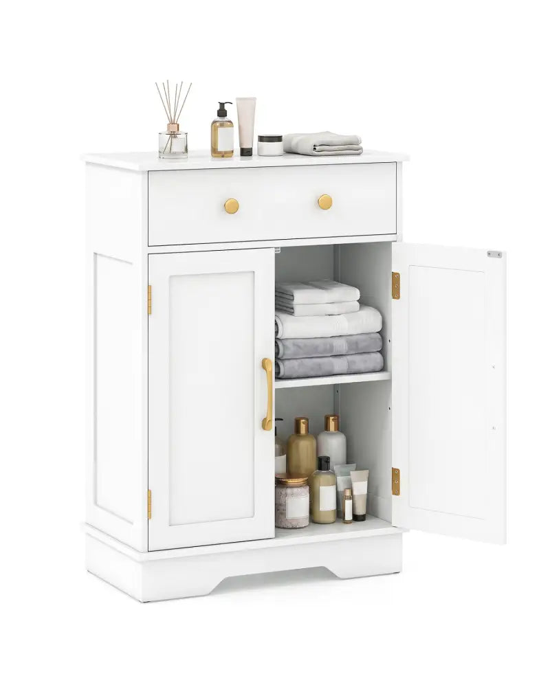 Floor Storage Cabinet with Doors Modern Buffet Sideboard with Drawer and Adjustable Shelf-White - White - Floor Cabinets