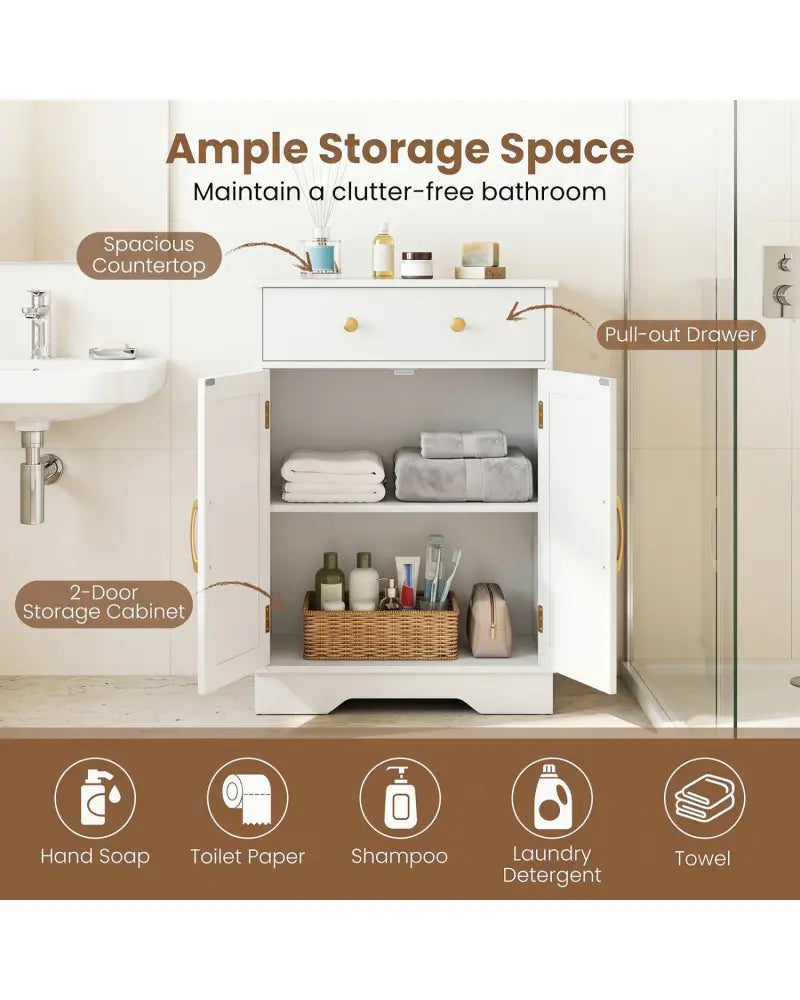 Floor Storage Cabinet with Doors Modern Buffet Sideboard with Drawer and Adjustable Shelf-White - White - Floor Cabinets
