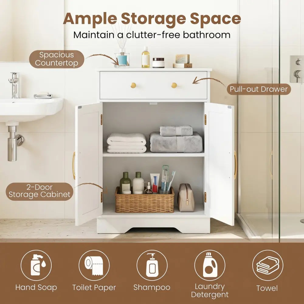 Floor Storage Cabinet with Doors Modern Buffet Sideboard with Drawer and Adjustable Shelf-White - White - Floor Cabinets