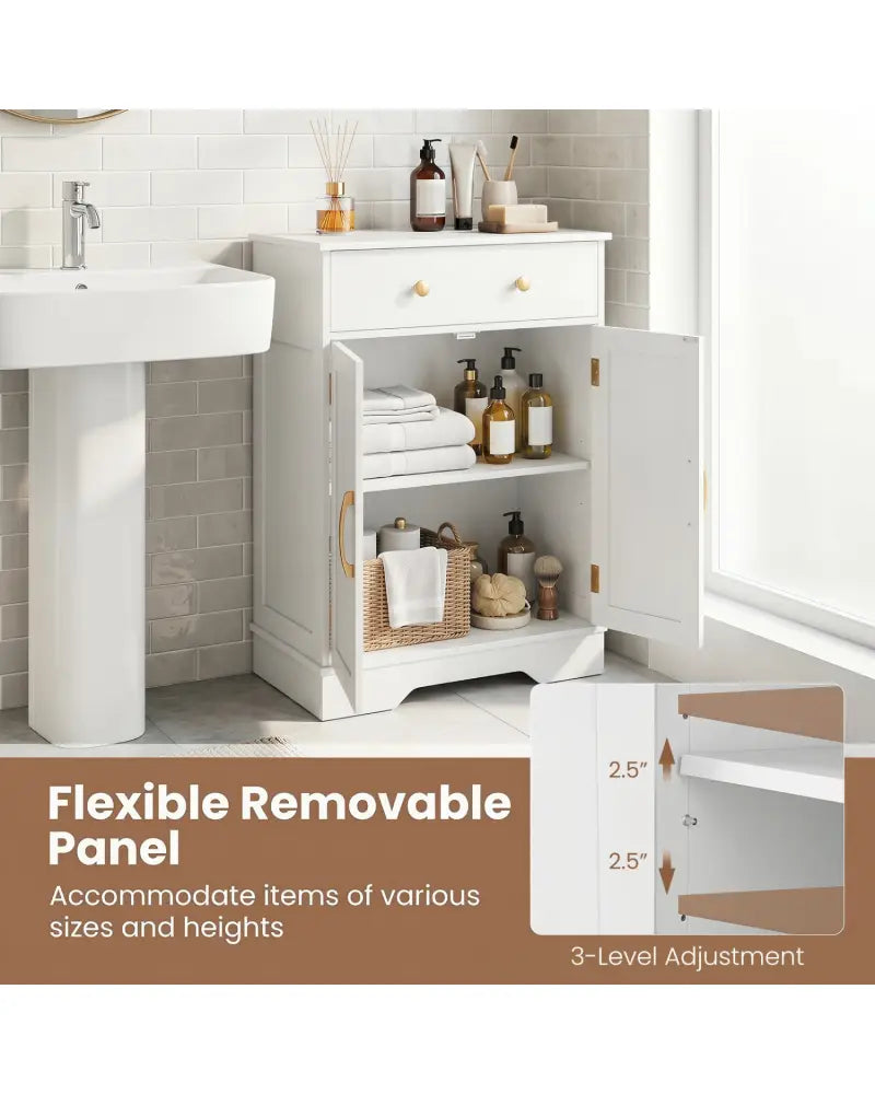 Floor Storage Cabinet with Doors Modern Buffet Sideboard with Drawer and Adjustable Shelf-White - White - Floor Cabinets