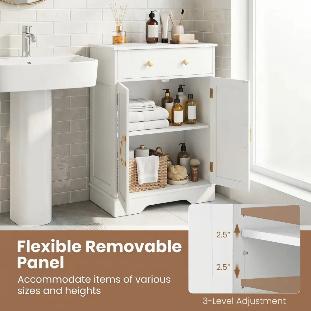 Floor Storage Cabinet with Doors Modern Buffet Sideboard with Drawer and Adjustable Shelf-White - White - Floor Cabinets