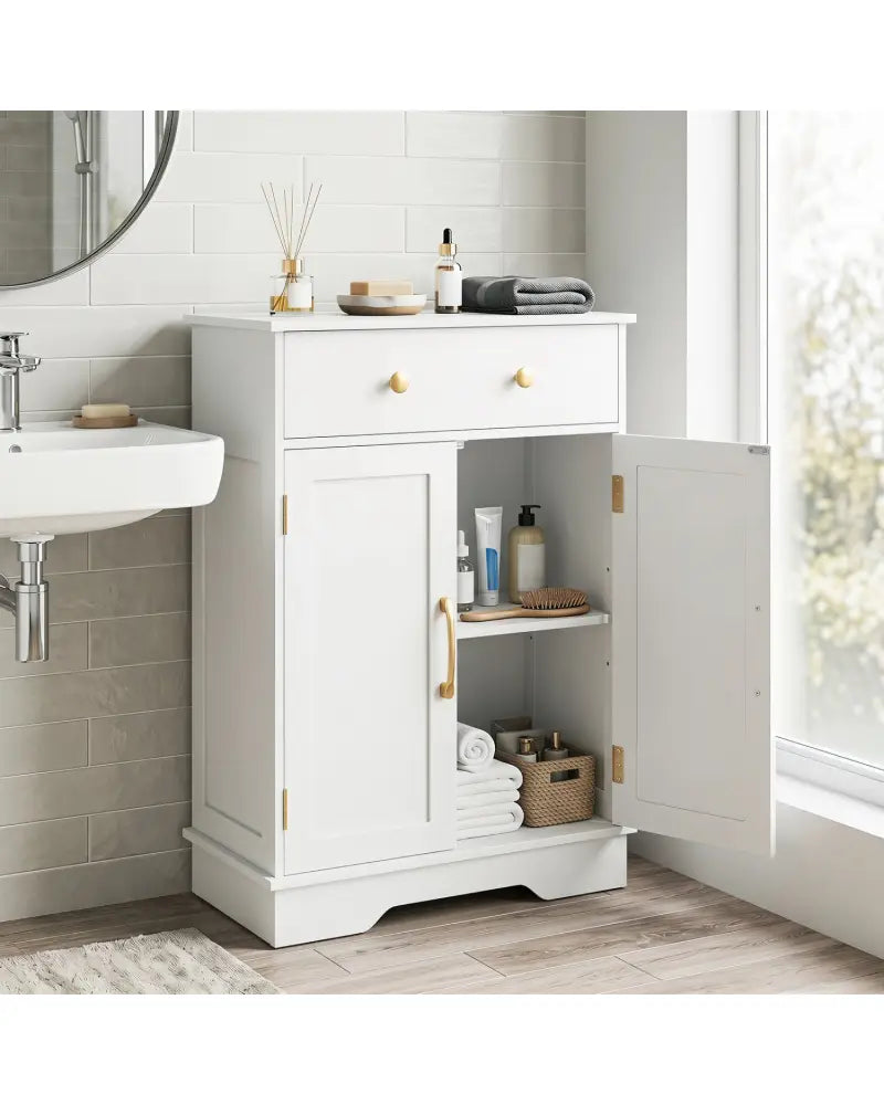 Floor Storage Cabinet with Doors Modern Buffet Sideboard with Drawer and Adjustable Shelf-White - White - Floor Cabinets