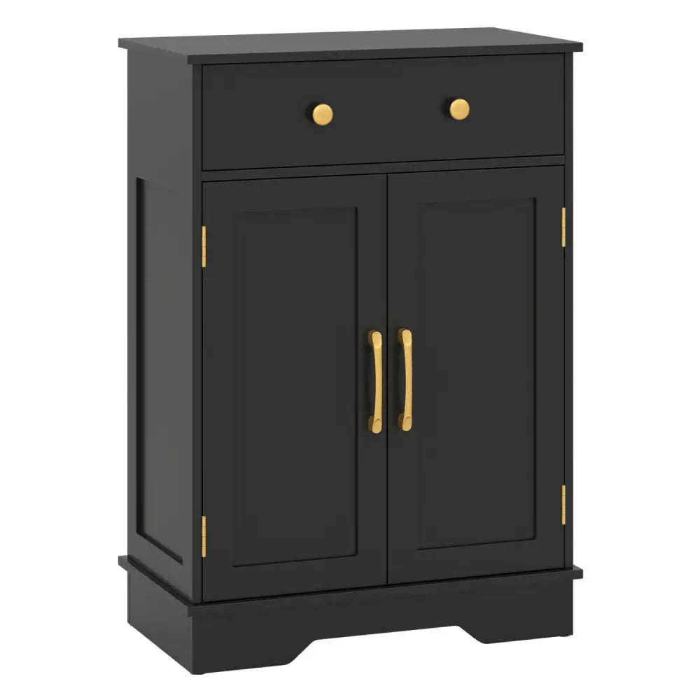Floor Storage Cabinet with Doors Modern Buffet Sideboard with Drawer and Adjustable Shelf-Black - Black - Floor Cabinets