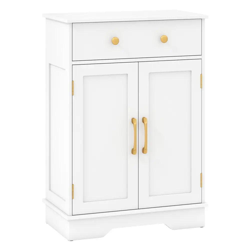 Floor Storage Cabinet with Doors Modern Buffet Sideboard with Drawer and Adjustable Shelf-White - White - Floor Cabinets