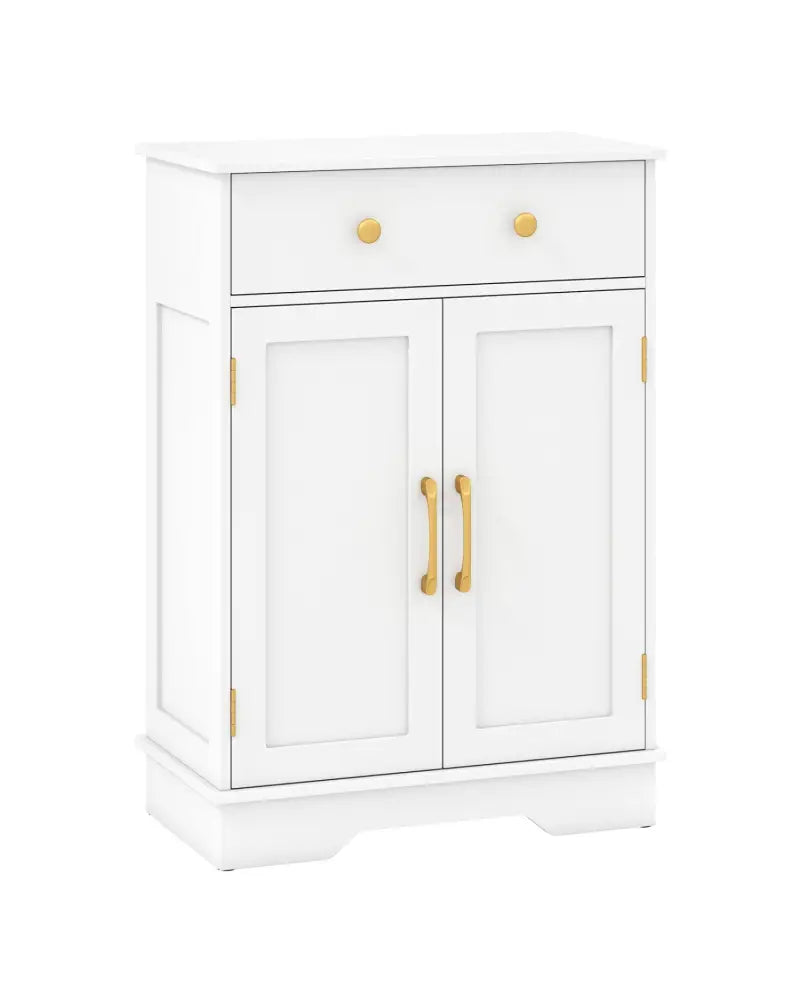 Floor Storage Cabinet with Doors Modern Buffet Sideboard with Drawer and Adjustable Shelf-White - White - Floor Cabinets