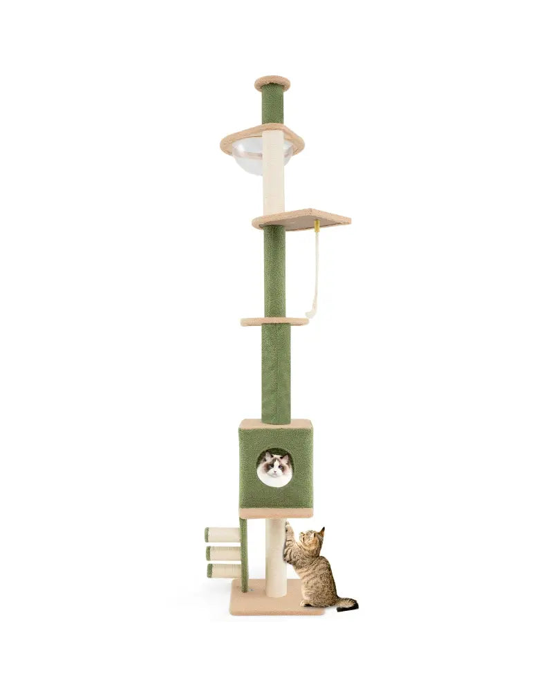 Floor to Ceiling Cat Tree with 86-99.5 Inch Adjustable Height and Extra Post-Green - Green - Cat Trees Condos &