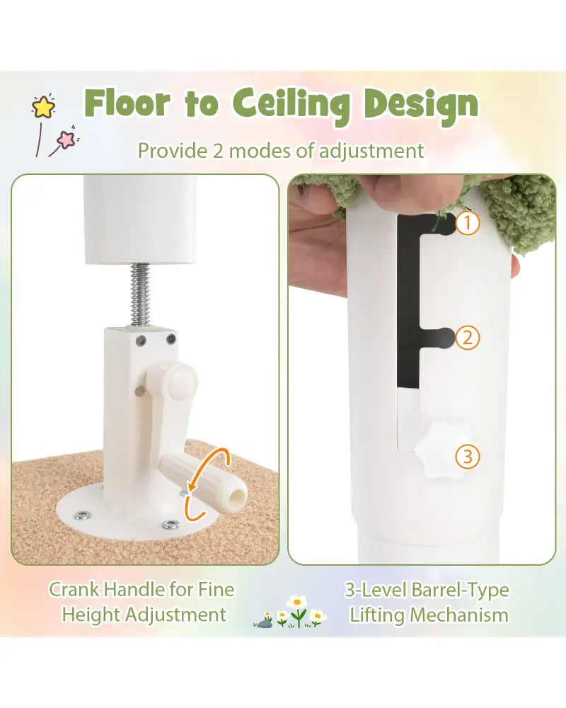 Floor to Ceiling Cat Tree with 86-99.5 Inch Adjustable Height and Extra Post-Green - Green - Cat Trees Condos &