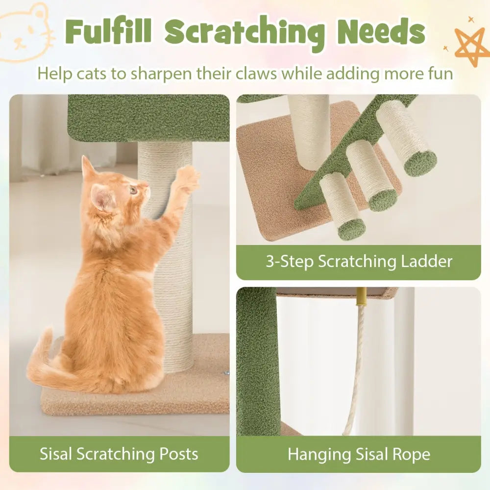 Floor to Ceiling Cat Tree with 86-99.5 Inch Adjustable Height and Extra Post-Green - Green - Cat Trees Condos &