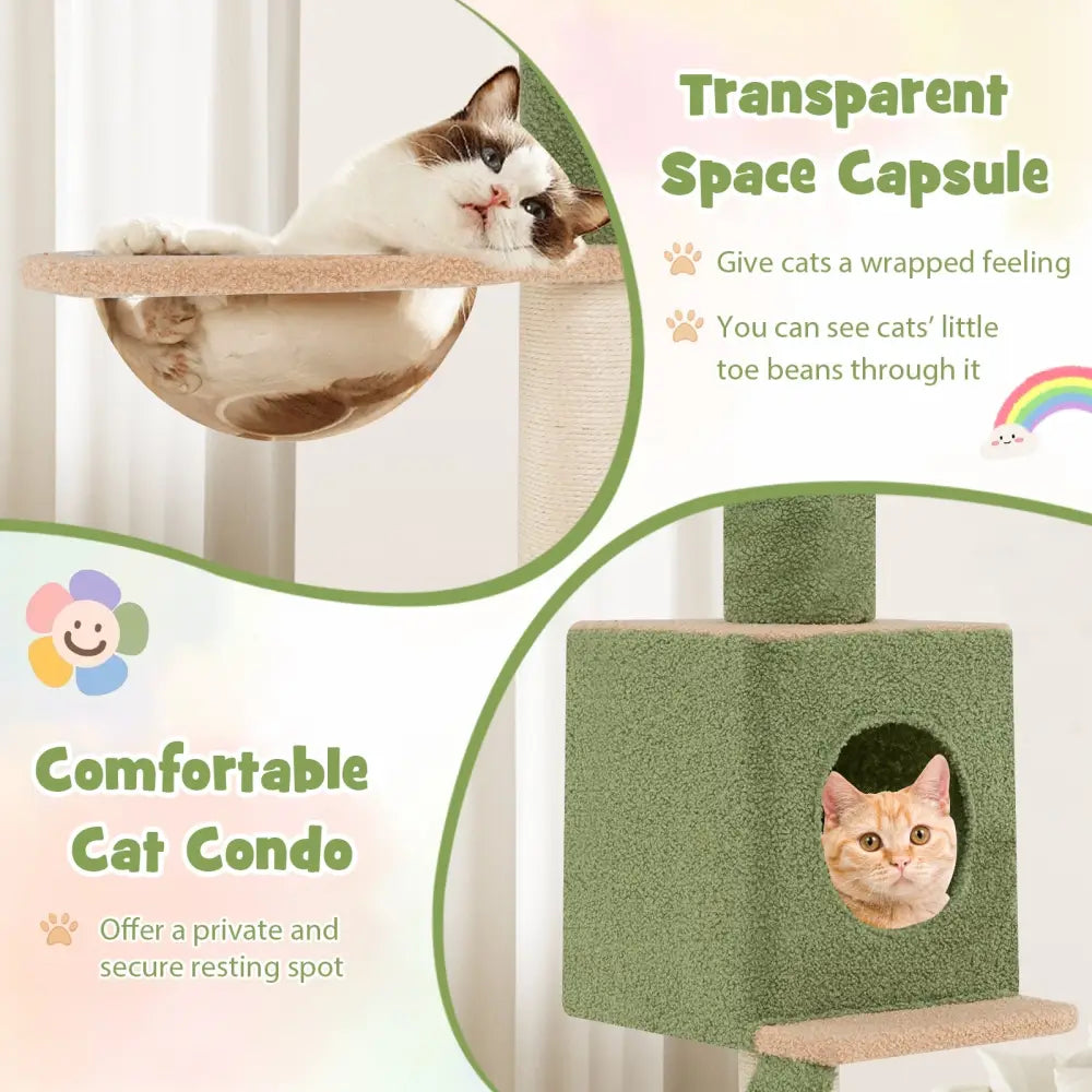 Floor to Ceiling Cat Tree with 86-99.5 Inch Adjustable Height and Extra Post-Green - Green - Cat Trees Condos &