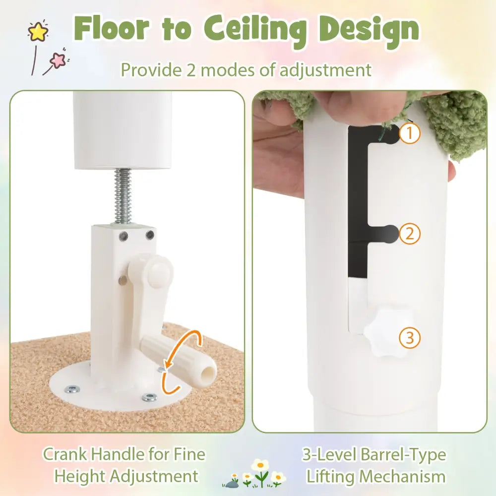 Floor to Ceiling Cat Tree with 86-99.5 Inch Adjustable Height and Extra Post-Green - Green - Cat Trees Condos &