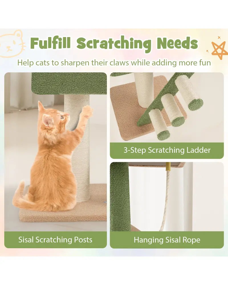 Floor to Ceiling Cat Tree with 86-99.5 Inch Adjustable Height and Extra Post-Green - Green - Cat Trees Condos &