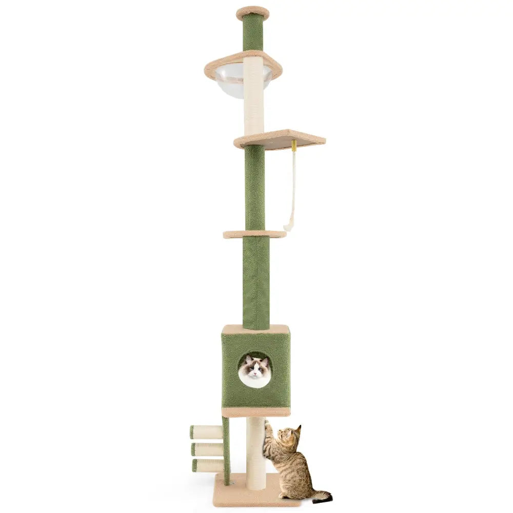Floor to Ceiling Cat Tree with 86-99.5 Inch Adjustable Height and Extra Post-Green - Green - Cat Trees Condos &