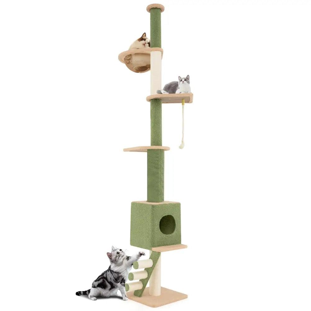 Floor to Ceiling Cat Tree with 86-99.5 Inch Adjustable Height and Extra Post-Green - Green - Cat Trees Condos &