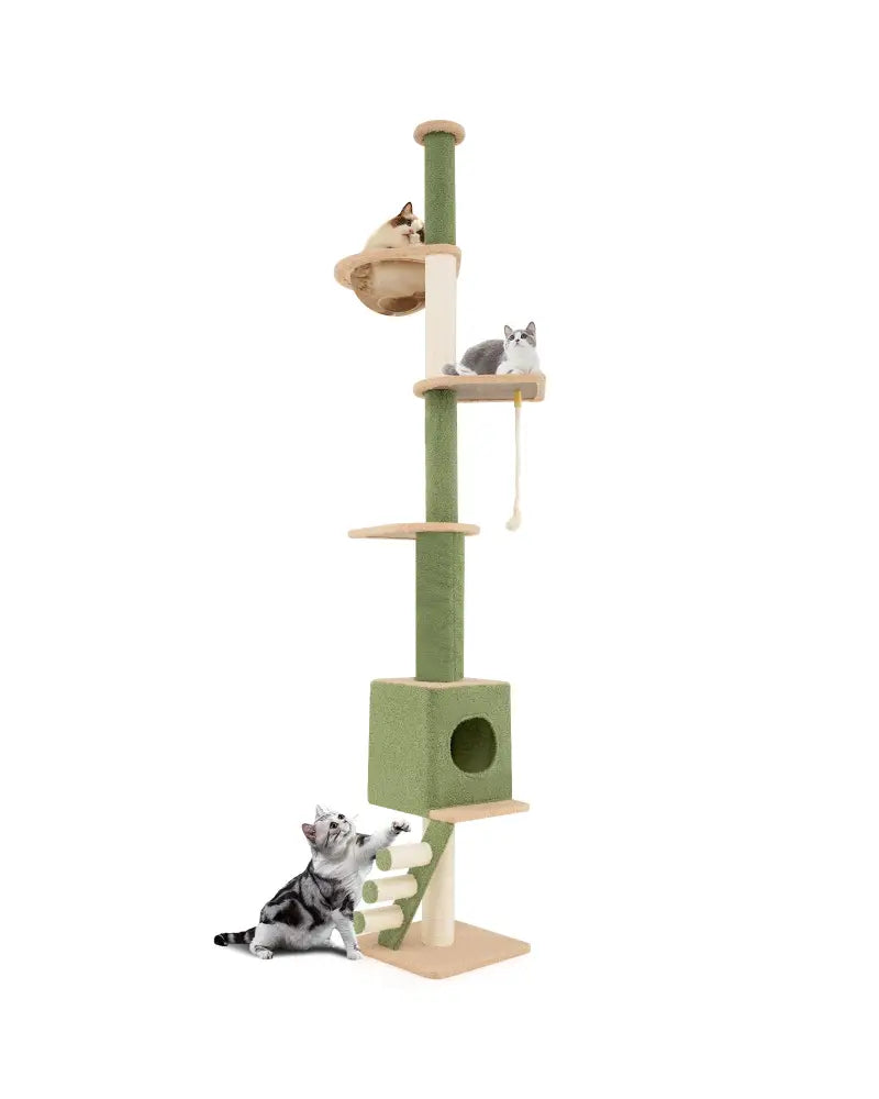 Floor to Ceiling Cat Tree with 86-99.5 Inch Adjustable Height and Extra Post-Green - Green - Cat Trees Condos &