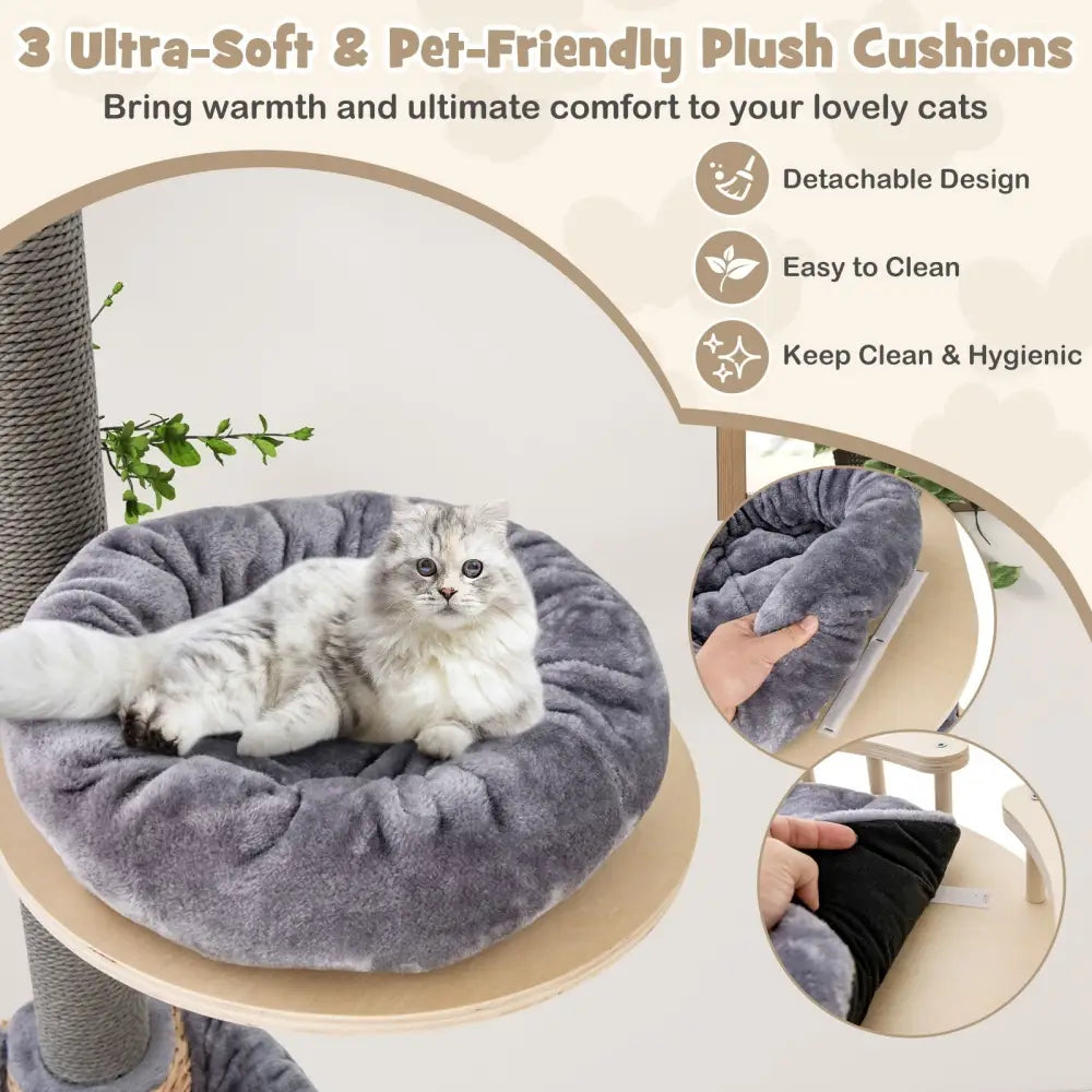 Floor to Ceiling Cat Tree with 93 Inch-107 Inch Adjustable Height-Gray - Gray - Cat Trees Condos & Scratchers